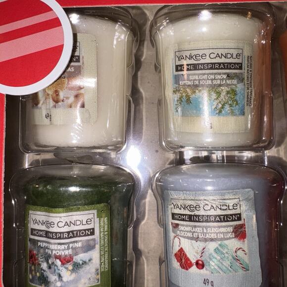 YANKEE CANDLE Votive GIFT SET & Glass Holiday Holder & Bonus Candles NEW - Picture 9 of 9
